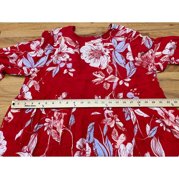Free People Bella Women's Red 2x Blouse Romantic Babydoll Floral Boho Top - Picture 11 of 13